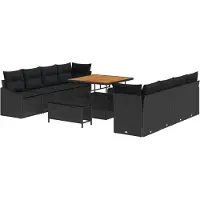 vidaXL Ensemble de salon de jardin , 11 pièces, 10 places, couleur noire
