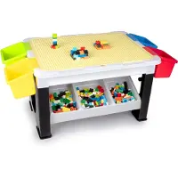 Eddy Toys Ensemble de 300 jouets - Table de jeu : 48 x 35 x 31 cm - 291 briques de serrage - Rangement - Plastique