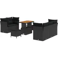 vidaXL Ensemble de canapé de jardin avec coussin avec mémoire 8 pcs noir