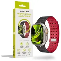 Mobile Origin AWMS-01-BLK-RED, bracelet, montre connectée, noir, rouge, Apple, Apple Watch Ultra 1/2/3 - 49 mm, Apple Watch 10 - 46 mm, Apple Watch 9/8/7 - 45 mm, Apple Watch..., silicone