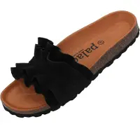Palado , sandales plates pour femmes, couleur noire, en cuir velours, taille 40