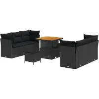 vidaXL Ensemble de canapé de jardin avec coussins 9 pcs noir poly rotin