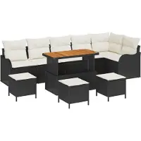 vidaXL Ensemble de salon de jardin, 10 pièces, 9 places, couleur noire