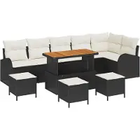 vidaXL Ensemble de salon de jardin , 10 pièces, 9 places, noir et crème