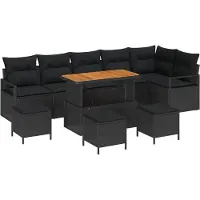 vidaXL Ensemble de canapé de jardin avec coussin avec mémoire 10 pcs noir