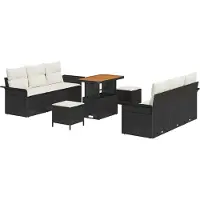 vidaXL Ensemble de salon de jardin , 9 pièces, 8 places, couleur noire