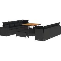 vidaXL Ensemble de canapé de jardin avec coussins 11 pcs noir poly rotin
