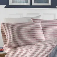 Nautica - Draps pour lit Double, Parure de lit en Percale de Coton, décoration d'intérieur décontractée, Essentiels de Chambre de dortoir (Rayures Rouges Coleridge, lit Double)