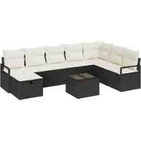 vidaXL Ensemble de canapés avec coussins 9 pcs noir et crème poly-rotin