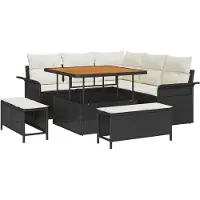 vidaXL Ensemble de canapé de jardin avec coussin avec mémoire 8 pcs noir et crème
