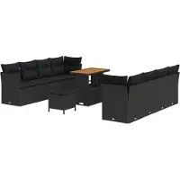 vidaXL Ensemble de canapé de jardin avec coussins 11 pcs noir poly rotin