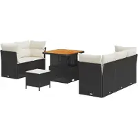 vidaXL Ensemble de canapé de jardin avec coussins 8 pcs noir et crème poly rotin