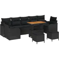 vidaXL Ensemble de salon de jardin, 10 pièces, 9 places, couleur noire