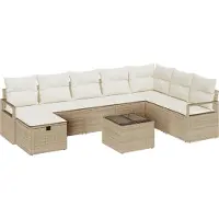 vidaXL Ensemble de salon , 9 pièces, couleur beige et crème, en résine tressée (poly-rattan), capacité pour 8 personnes