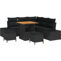 vidaXL Ensemble de canapé de jardin avec coussins 8 pcs noir poly rotin