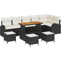 vidaXL Ensemble de canapé de jardin avec coussins 9 pcs noir poly rotin