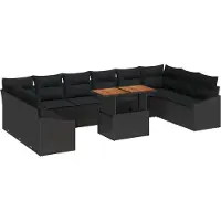 vidaXL Ensemble de salon de jardin avec coussins, 11 pièces, noir et marron