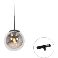 QAZQA Suspension Art Déco noire avec verre fumé et adaptateur rail monophasé inclus - Slimline Flore
