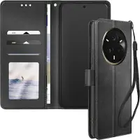 Avizar Étui Clapet pour Realme 14 Pro Plus Dragonne Support Portefeuille Noir