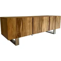 Wohnling Buffet bas en bois massif d'acacia 160x56x46 cm Commode TV avec trois portes Armoire TV haute Table TV Armoire TV Moderne Commode TV