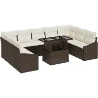 vidaXL Ensemble de canapé de jardin avec coussin avec mémoire 10 pcs brun et crème