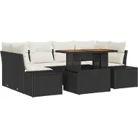 vidaXL Salon de jardin avec coussins 7 pcs noir et crème