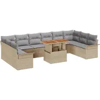 vidaXL Ensemble de canapé de jardin avec coussins 11 pcs Beige et gris clair Poly-Rotin