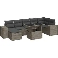 vidaXL Ensemble de jardin canapé 8 pièces avec coussins Gris Poly rotin