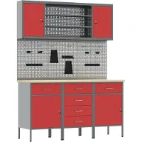 vidaXL Établi avec tiroirs 7 pièces Rouge Ingénieurs Bois et acier