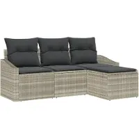 vidaXL Ensemble canapé avec coussins avec mémoire 4 pcs gris clair poly rotin