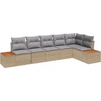 vidaXL Ensemble canapé de jardin avec coussins 6 pièces Beige Poly Rotin