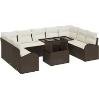 vidaXL Ensemble de canapés de jardin avec coussins et rangement, 10 pièces, en rotin synthétique marron