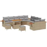 vidaXL Ensemble de canapés de jardin avec coussins (17 pièces), beige et gris clair, en polyrotin