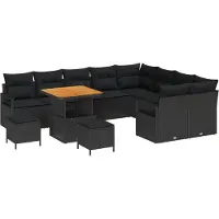 vidaXL Ensemble de canapé de jardin avec coussins 12 pcs noir poly rotin
