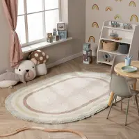 Little Olly Tapis ovale lavable pour enfant - Milo Vert | 200x300 cm | Ovale | Pile courte