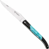 Laguiole En Aubrac Ebony, Larimar Inlay, Handcarved Plates, couteau de poche, 12 cm