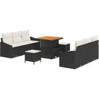 vidaXL Ensemble de canapé de jardin avec coussin avec mémoire 9 pcs noir et crème