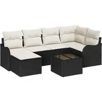 vidaXL Ensemble de canapé de jardin avec coussins 7 pcs noir et blanc poly rotin