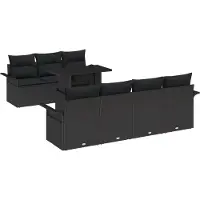 vidaXL Ensemble de canapé de jardin avec coussins 8 pcs noir poly rotin