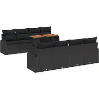 vidaXL Ensemble de canapé de jardin avec mémoire 9 pcs noir poly rotin