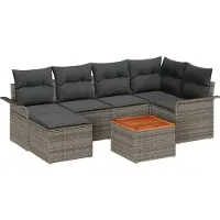 vidaXL Ensemble de canapé de jardin avec mémoire 7 pcs Gris Poly-Rotin