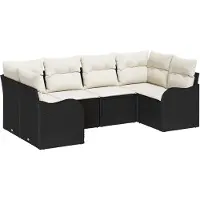 vidaXL Ensemble de canapés de jardin avec rangement, 6 pièces, en rotin synthétique noir et blanc