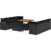 vidaXL Ensemble de canapé de jardin avec coussins 12 pcs noir poly rotin