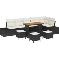 vidaXL Ensemble de canapés de jardin , 10 pièces, couleur noire, en résine tressée, capacité de 9 personnes