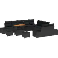 vidaXL Ensemble de canapés de jardin , 13 pièces, 12 places, noir, en résine tressée