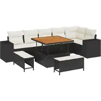vidaXL Ensemble de canapé de jardin avec coussins 9 pcs noir et crème poly rotin