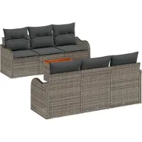 vidaXL Ensemble de canapé de jardin avec mémoire 7 pcs Gris Poly-Rotin