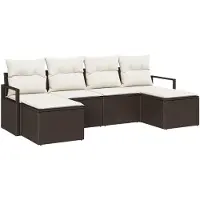 vidaXL Ensemble de canapés avec coussins 6 pcs brun et crème poly rotin