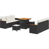 vidaXL Ensemble de canapés de jardin avec coussins 11 pièces Noir et crème Poly-rotin