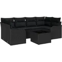 vidaXL Ensemble de canapés de jardin 7 pcs noir poly rotin et acier et verre